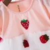 Girl Dresses Baby Dress Ruffle Sleeve Princess Strawberry Cute Tulle Birthday Party Tutu Ball Gown Casual Kid Clothing A958