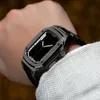 Luxe Full Body Beschermhoes Roestvrijstalen Cover Shell Krokodillenleer Metalen Band Cover Horlogeband Armband Band Voor Apple Watch Series 4 5 6 7 8 45mm 44mm