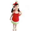 Girl Dresses Toddler Baby Kids Summer Cotton Blend Slip Dress Watermelon Print Fashion Casual Ribbons Beach Sleeveless 2023