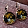Stud Earrings Wild Yellow Sunflower Glass Dome Circular Colored Geometric Oil Painting Pendant Female For Spring And Summer