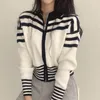 Women's Knits Zipper Spring Striped Long-sleeved Korean And Coat Vintage Collar Sweater Top Stand-up Chic Summer Woman Cardigan