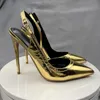 Gold Slingback Mase Pumps Dostosowane obcasy 10 cm Wskazane palec u nóg imprezowy buty ślubne seksowne duże rozmiar 33-45