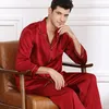 Roupa de dormir masculina conjunto de pijama loungewear para dormir manga comprida tops calças pijama cetim seda pijama