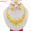 Wedding Jewelry Sets Dubai Gold Color Jewelry Sets for Women African Wedding Bridal Ornament Gift France Arab Round Necklace Earrings Ring Set N02217 230626