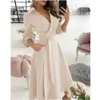 2023 Spring/Summer Fashion Kort ärm V-ringning tryckt höft Wrap Women's Clothing Dresses Modeller Kvinna Maxi klänning Långärmar