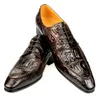 Lyxiga män läderskor hand sömnad derby krokodil hudtryck mens läder casual skor kontor klänning anpassad service