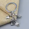 Keychains Cooking Keychain Dinner Key Ring Cook Book Knife And Fork Beater Blender Frying Pan Chain Chef Gift DIY Handmade Jewelry