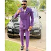 Мужские костюмы Blazers Fashion Purple Mens Mens Double Breads Wedding Swed Groom Tuxedo Slim Fit Casual Banquet Blazer 2 Piece Jacket Costume Homme 230625