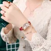 여성 시계 럭셔리 패션 그린 시계 여성 자질 다이아몬드 박힌 쿼츠 시계 숙녀 가죽 손목 시계 우아한 Montre 230626