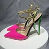 Ankle Strap Women Pumps Patchwork Slingbacks Stiletto High Heel Shoes 12Cm Pointy Toe Ladies Wedding Party Size 33-45