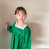 Vestidos de menina bebê crianças gola xadrez princesa vestido de outono criança manga longa primavera verde letras bordados