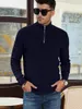 Pulls pour hommes automne hiver affaires décontracté mince à la mode col rond manches longues coton solide bleu foncé Zip tricoté pull pull