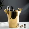 Bar Tools Fashionable and creative ice bucket Stainless steel golden hammer pattern ice bucket ice red wine champagne ice wine barrel 230625