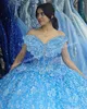 Glitter Butterfly Quinceanera Dress 2024 Pattern Sequin Charro Mexican Quince Sweet 15/16 Birthday Party Gown for 15th Girl vestido de 15 anos Corset Orchid Blue