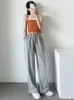 Pantaloni da donna DUOPERI Pantaloni casual da donna Chic femminili allacciati a vita alta vintage a gamba larga tinta unita