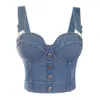 Kvinnors tankar camis sxthaenoo mode sexig denim jeans knapp bustier bh nattklubb party beskuren topp väst plus storlek 230625