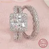Pierścień Solitaire She 2 szt. Vintage Wedding Pierścienie dla kobiet solidna 925 srebrna 4CT Księżniczka Cut 5a CZ zaręczynowy biżuteria 230626