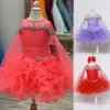 Vestido de concurso de cupcake de babados para menina 2024 capa de cristal coral quente criança aniversário formal vestido de festa nacional infantil adolescente minúsculo jovem júnior senhorita brilho lilás