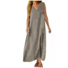 Casual Dresses Vintage Cotton Linen Loose For Women Summer Sleeveless Beach Tank Maxi Dress Lady Boho Oversized Long Robe