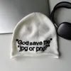 BeanieSkull Caps Spring and Autumn God Save Me Alphabet Embroidered Knitted Hat Women Street Hip Hop Pullover Hats Men Trend Warm Beanie Cap 230626