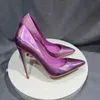 Sapatos femininos básicos de couro espelhado rosa salto alto 10 cm femininos sem cadarço para festa pontiagudos sapatos femininos