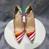 Décolleté da donna con stampa a righe colorate Décolleté con tacco alto Décolleté a spillo a punta leggera Elegante slip da sposa su scarpe con tacco personalizzabili