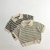 Polos Summer Children Short Sleeve T Shirts Cotton Kids Lapel Knit Polo Shirt Boys Girls Vintage Striped T Shirts Clothes 230625