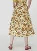 Faldas Falda de mujer de otoño temprano Estampado floral Cintura alta Algodón plisado A-line Midi Jupe