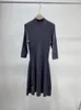 Vestido outono inverno novo vestido de malha feminino anel lateral fenda meia gola alta saia aline senhoras francês elegante feminino cinza robe