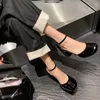 Сандалии, летние модные дизайнерские туфли на толстом каблуке для женщин, с раздельным носком, полые туфли Мэри Джейн, Zapatos De Mujer