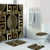 Shower Curtains 3D Luxury Black Gold Greek Key Meander Baroque Bathroom Curtain Set for Modern Geometric Bath Rug Decor 230625
