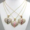 Pendant Necklaces 18inch 5pcs/lot Design Cz Charm Necklace Colorful Heart Shape Cz/enamel Component Jewelry Plated Chain Wholesale