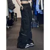 Damenhose Deeptown Hippie Black Cargo Damen Gothic Harajuku Oversize Y2k Streetwear Hose mit weitem Bein Punk Jogger Vintage Techwear