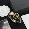 Designer di marchi di lusso in argento placcato oro semplice misto 925 doppie lettere C Stud geometrico donne famose cristallo strass orecchino di perle festa di nozze