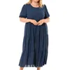 Plus Size Dresses Solid Color Layered Pleated Cami Dress Women's Elegant Short Sleeve Long