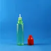 100 set / lotto 25ml UNICORN GREEN Flaconi contagocce in plastica Resistente ai bambini A prova di manomissione Punta lunga e sottile e Liquid Vapor Juice e-Liquide 25 ml Rwrs