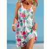 Повседневные платья Vestidos Flamingo Print Girl Midi Dress Women Bohemian Beach Party Womens Женская одежда до колен Sexy Lady Camisole