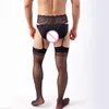 Sexy Socks Floral Permeability Tights Sexy Man Stocking Lace Soft Top Knee Stockings Straps With Garters Underwear Men's Tights