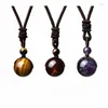Pendant Necklaces Natural Gems Tiger's Eye Stone Amethyst Round Bead Necklace For Women And Men Healing Energy Lucky Jewelry Gifts