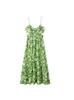 Sukienki swobodne 2023 Sukienka z nadrukiem Kobieta na puste kobiety Summer Summer Vintage Backless Midi Beach Green Chicka