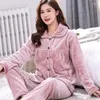 Vêtements de nuit pour femmes automne hiver femmes pyjamas ensemble épais chaud pyjama ensembles pyjamas fille Pijama Mujer nuit costumes Homewear