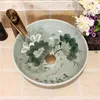 Crack Design China Painting Lotus Ceramic Painting Art Porcelain Banheiro Vaso Pias Redondo acima da bancada lavatório Rwtcu