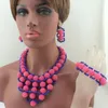 Halsbandörhängen Set Pink/Royal Blue Plastic Pearl Ball Neclaces Women Jewelry Nigerian Wedding African Beads W13731