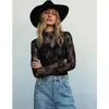 Women's Blouses Summer Women Lace Floral Embroidery Shirt Tops Sexy Mesh Elegant See-through Hollow Out Long Sleeved Shirts