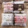 Bangle RH Fashion Breast Cancer Awareness Jewelry Beaded Bracelet Sets Pink Ribbon Charm 5pc Stack Bracelets Set For Women Gift