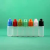 100 set / lotto 10ml Bottiglie contagocce in plastica a prova di bambino Punta lunga e sottile PE Sicuro per e Liquid Vapor Vapt Juice e-Liquide 10 ml Tkves