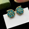 Stud 2023 Nouvelle mode Boucles d'oreilles en laiton cristal bleu Boucle d'oreille de luxe exquise pour femmes fête cadeau de mariage bijoux de haute qualité avec boîte