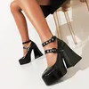 Dress Shoes Women Summer Goth Sandals Platform Block High Heels Black Buckle Casual Mary Janes Brand Design Y2k
