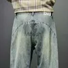 Męskie dżinsy retro niebieskie spodni haren dżinsy luźne fit 2023 Wiosna jesienna szeroka nogi spodnie dżinsowe spodnie męskie workowate spodnie J230626