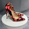 Blue/Red/Green Heart-Shaped Printed High Heels Women Pumps Party Shoes Nightclubs 12Cm Female Girls Shoes Size 43 44 45
